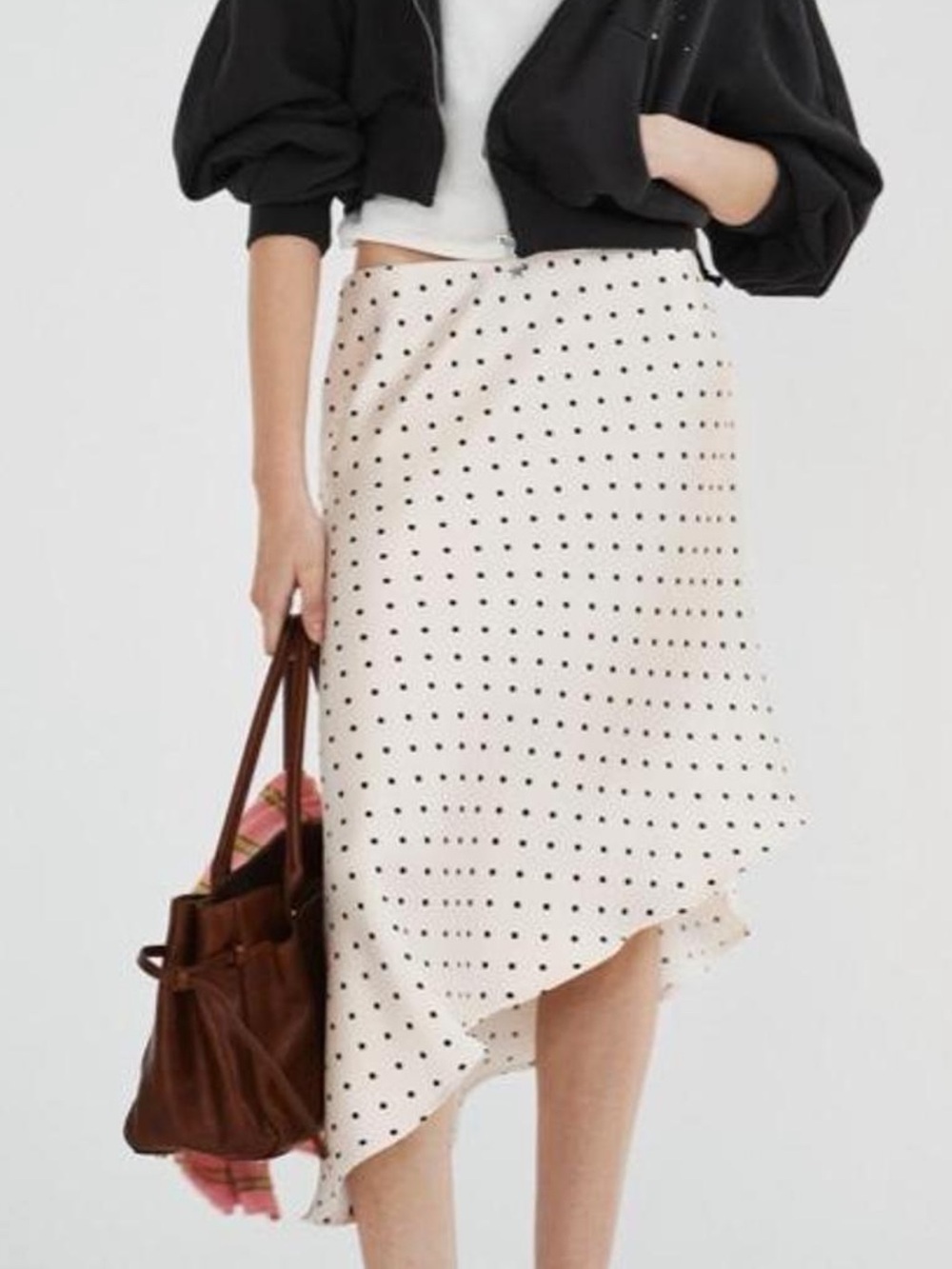 Zara Cream Midi Skirt with Black Polka Dots